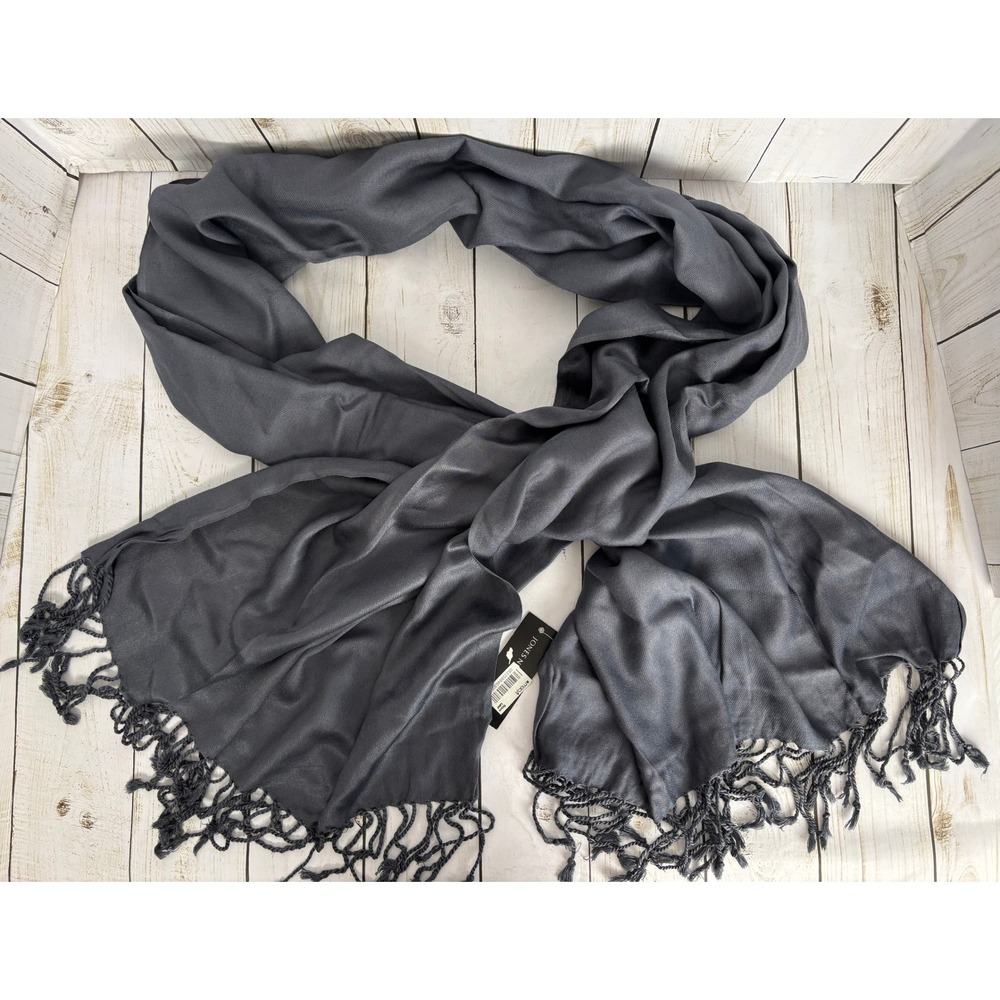 NEW Jones New York Scarf Wild Silver Grey Viscose Pashmina Wrap Fringe 2133